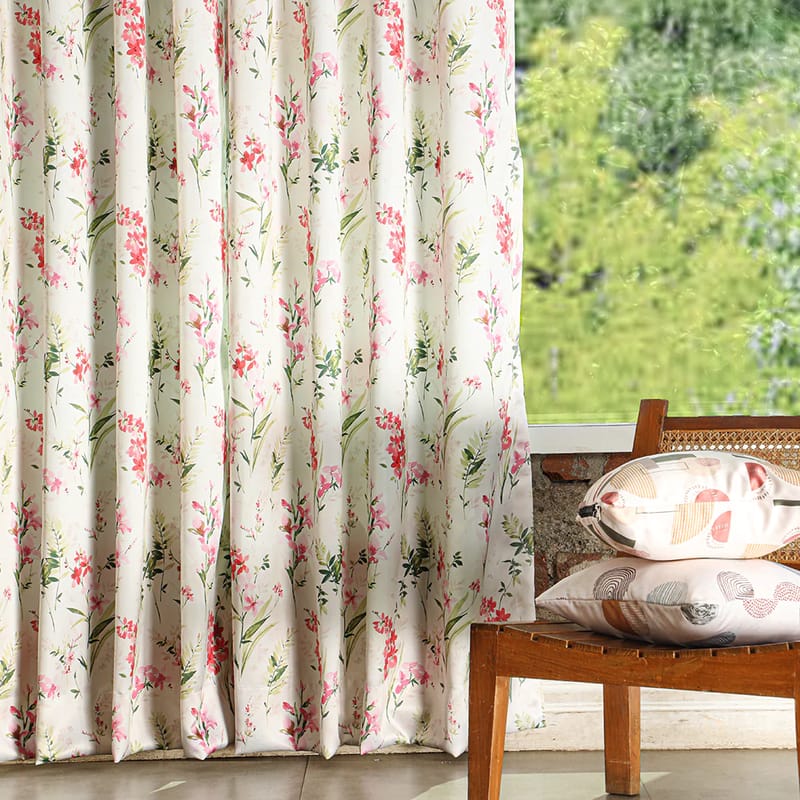 Elegant Floral Print Room Darkning, Light Filtering Curtain Set Of 2