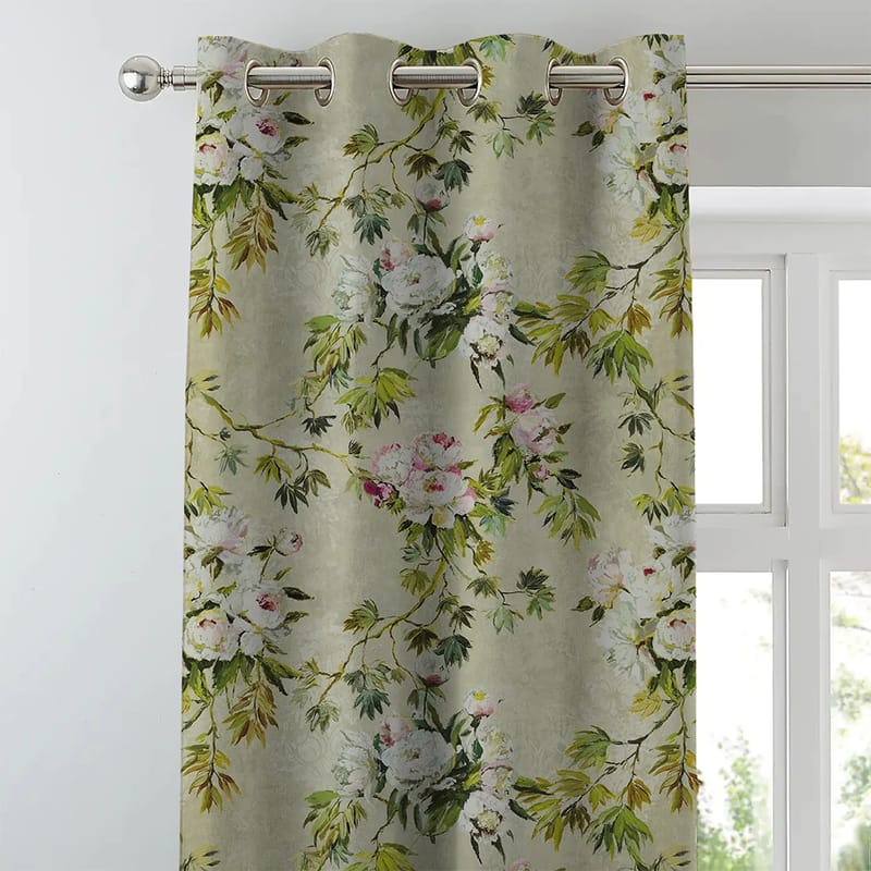 Elegant Floral Print Room Darkning, Light Filtering Curtain Set Of 2