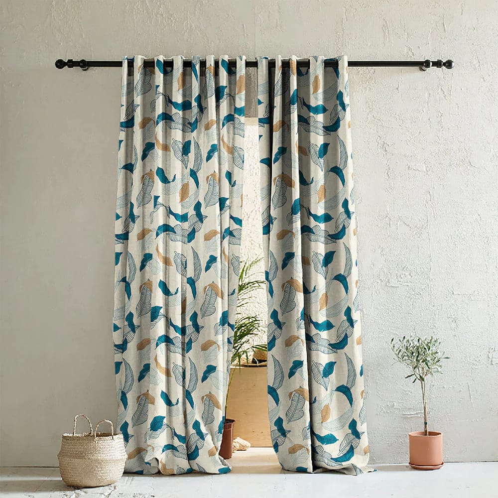 Elegant Floral Print Room Darkning, Light Filtering Curtain Set Of 2