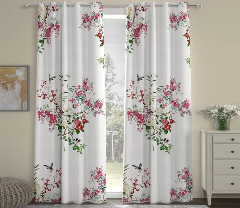 Elegant Floral Print Room Darkning, Light Filtering Curtain Set Of 2