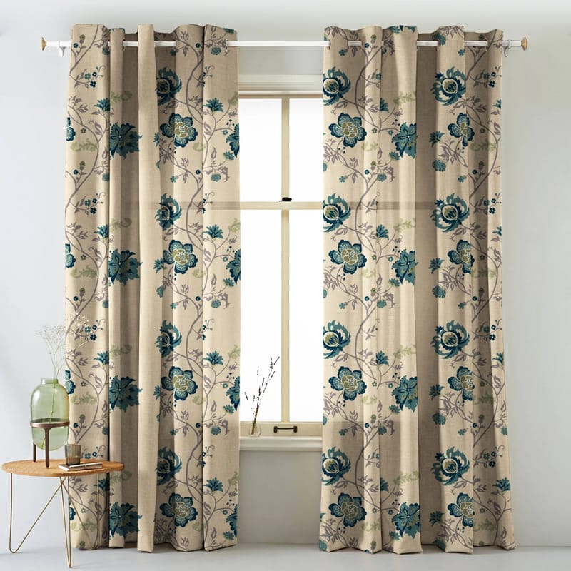 Elegant Floral Print Room Darkning, Light Filtering Curtain Set Of 2