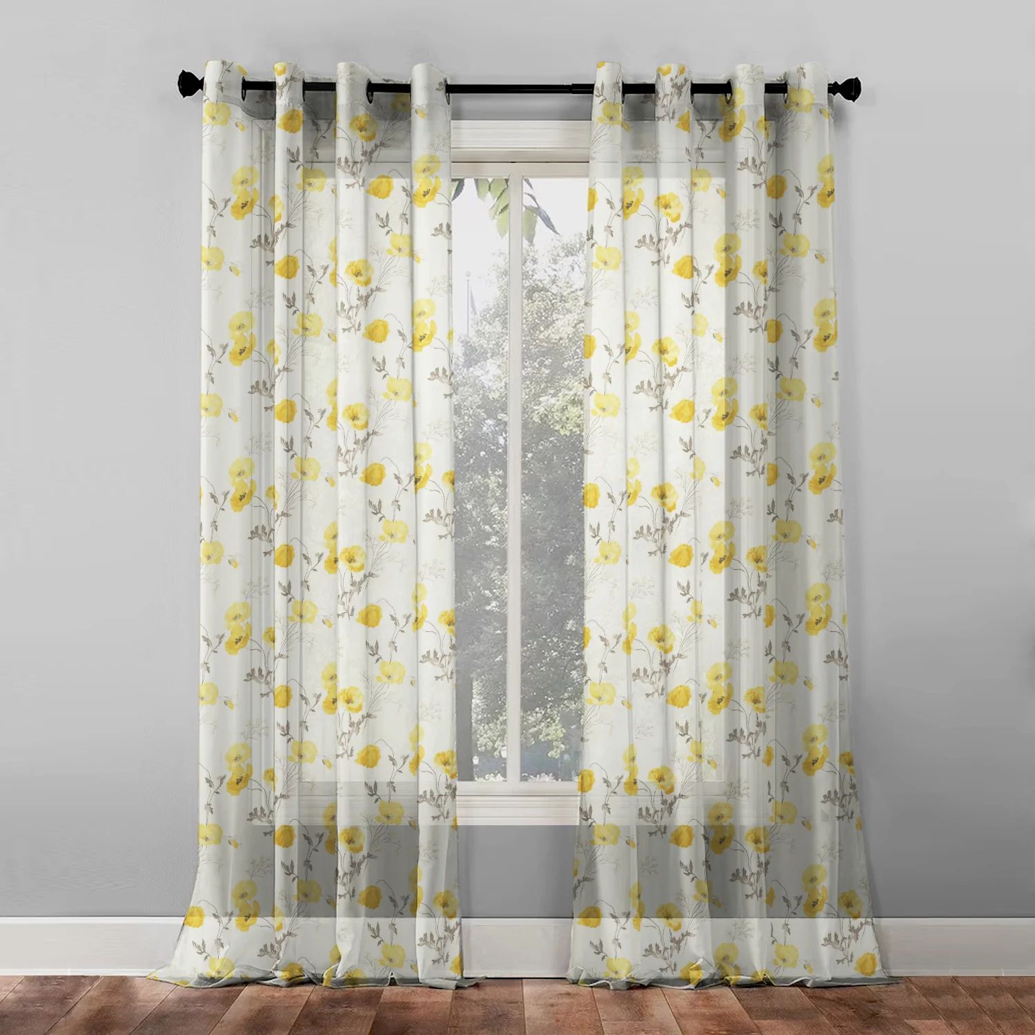 Elegant Floral Print Room Darkning, Light Filtering Curtain Set Of 2