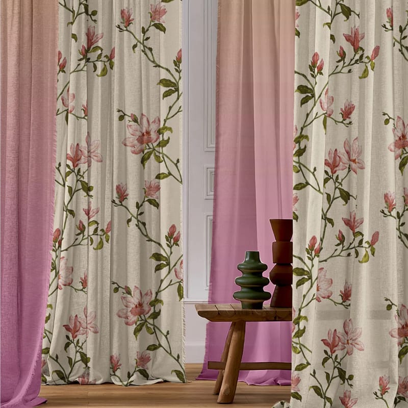 Elegant Floral Print Room Darkning, Light Filtering Curtain Set Of 4