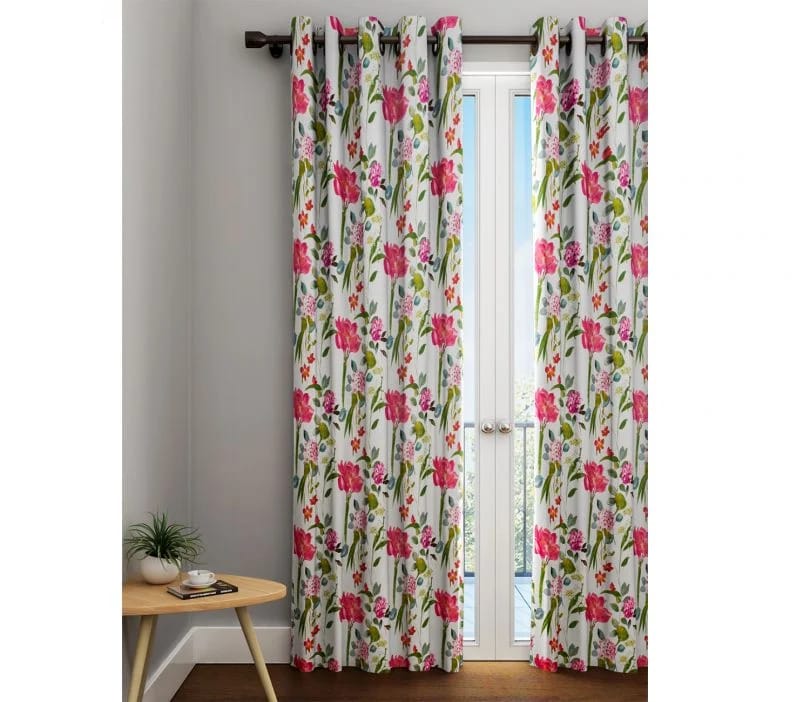 Elegant Floral Print Room Darkning, Light Filtering Curtain Set Of 2