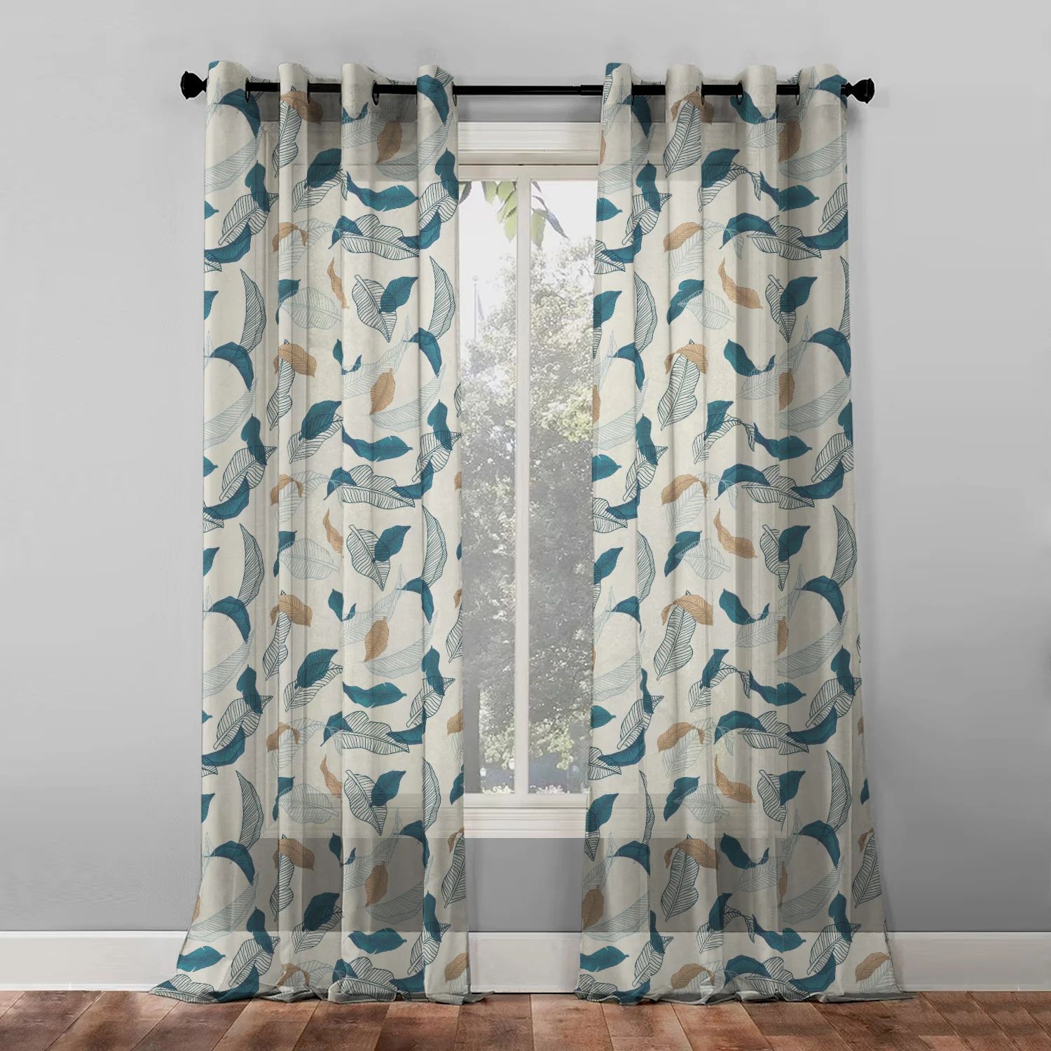 Elegant Floral Print Room Darkning, Light Filtering Curtain Set Of 2