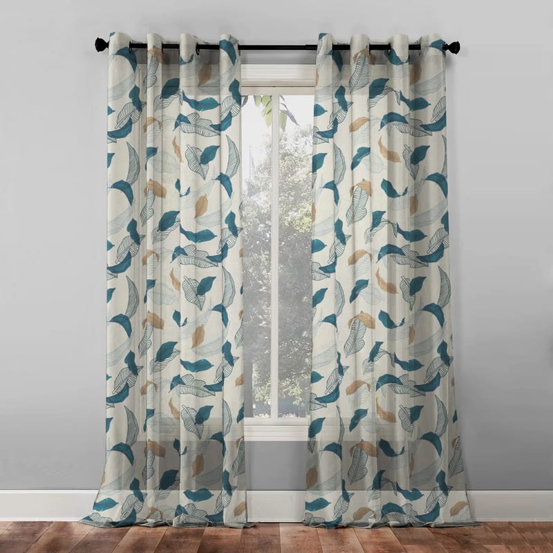 Elegant Floral Print Room Darkning, Light Filtering Curtain Set Of 2