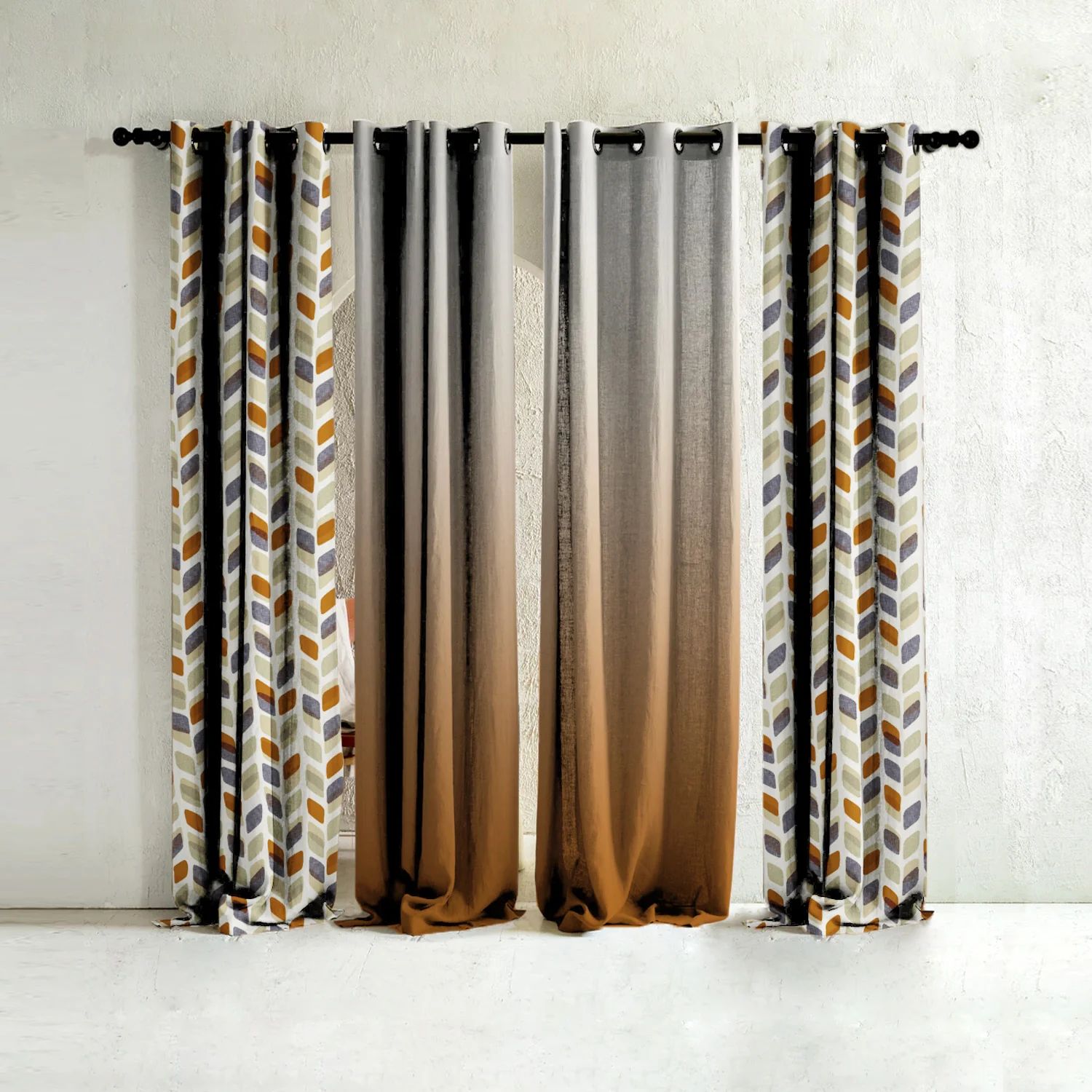 Elegant Floral Print Room Darkning, Light Filtering Curtain Set Of 4