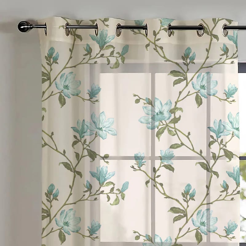 Elegant Floral Print Room Darkning, Light Filtering Curtain Set Of 2