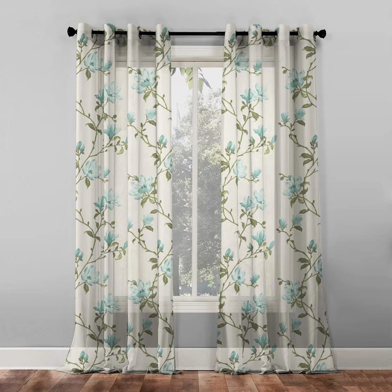 Elegant Floral Print Room Darkning, Light Filtering Curtain Set Of 2