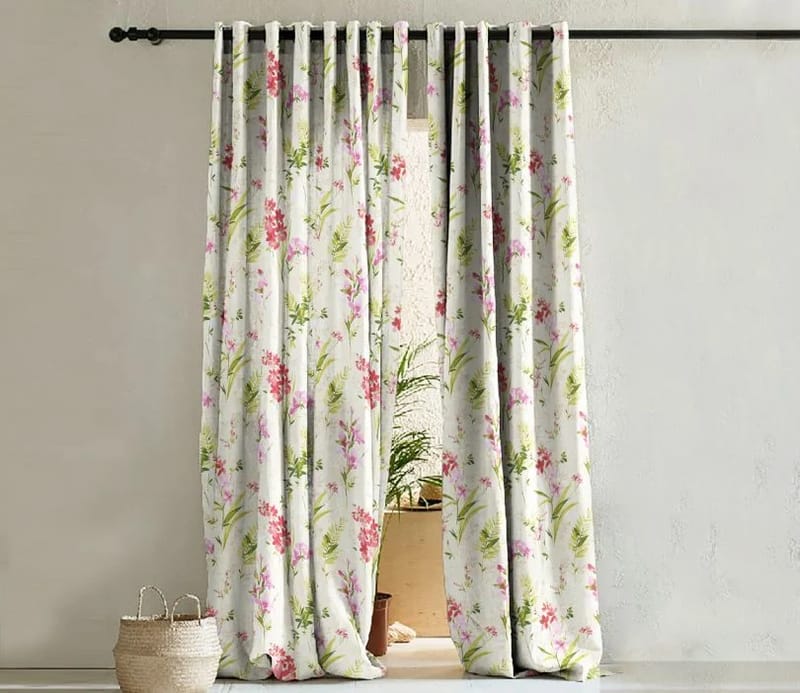 Elegant Floral Print Room Darkning, Light Filtering Curtain Set Of 2