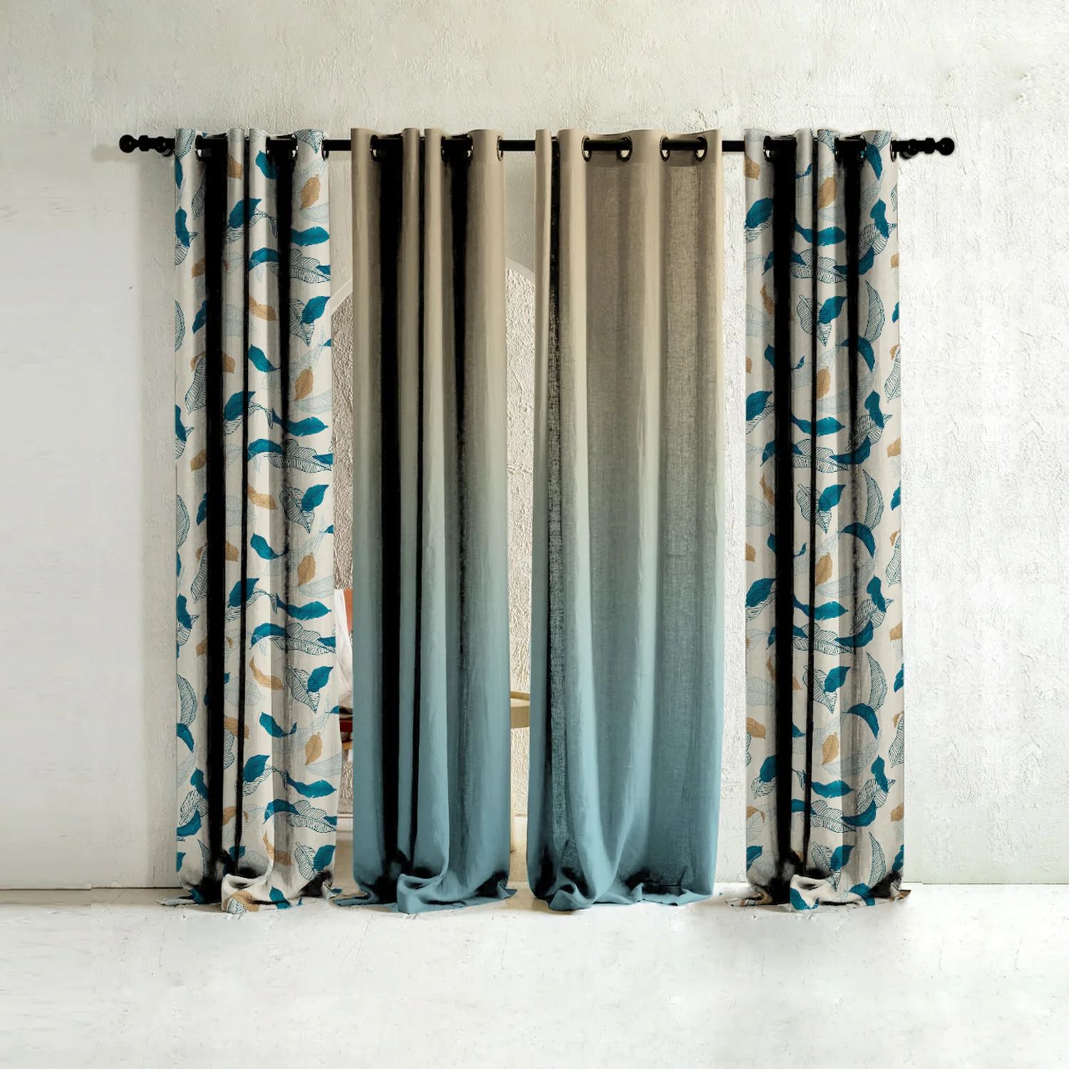 Elegant Floral Print Room Darkning, Light Filtering Curtain Set Of 4