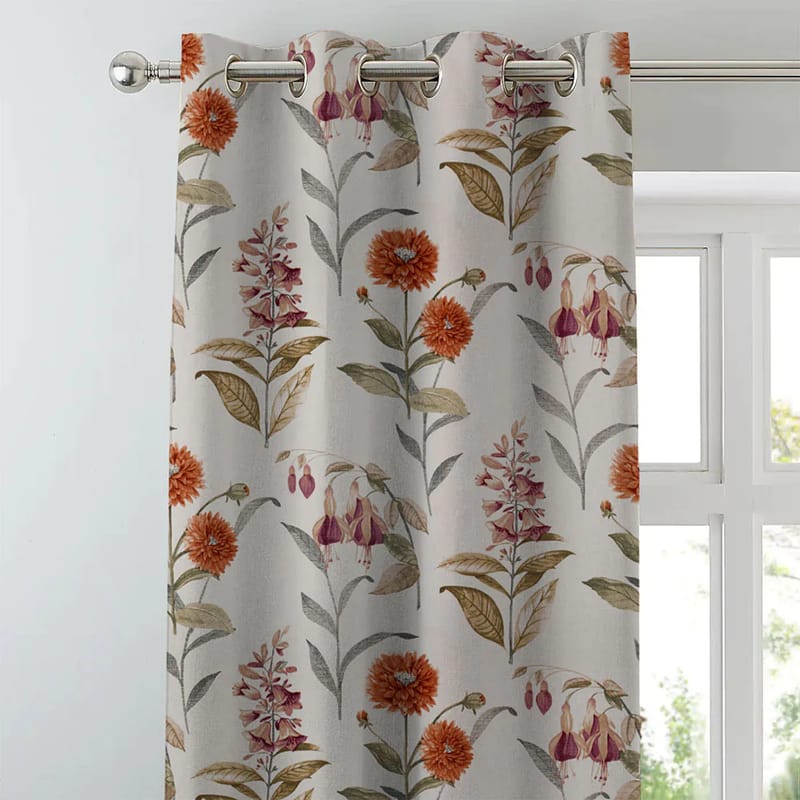 Elegant Floral Print Room Darkning, Light Filtering Curtain Set Of 2