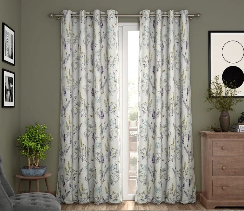 Elegant Floral Print Room Darkning, Light Filtering Curtain Set Of 2