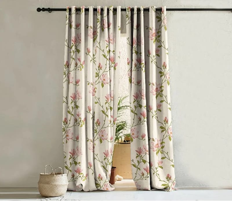 Elegant Floral Print Room Darkning, Light Filtering Curtain Set Of 2