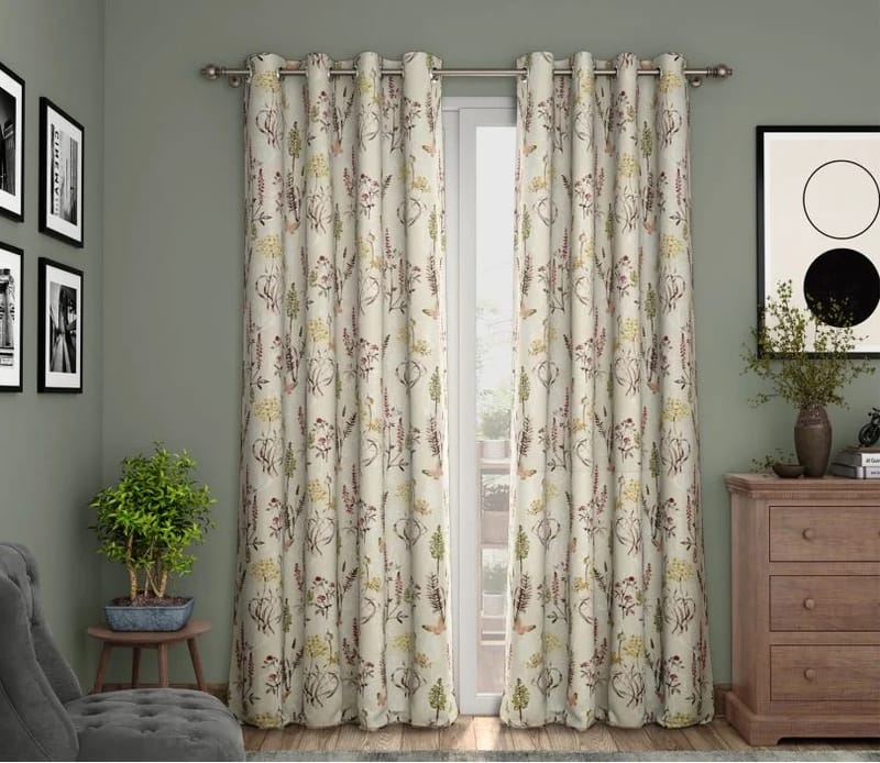 Elegant Floral Print Room Darkning, Light Filtering Curtain Set Of 2