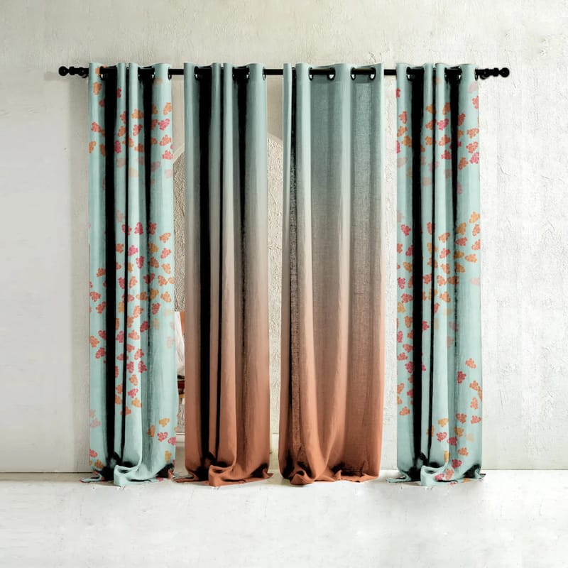 Elegant Floral Print Room Darkning, Light Filtering Curtain Set Of 4