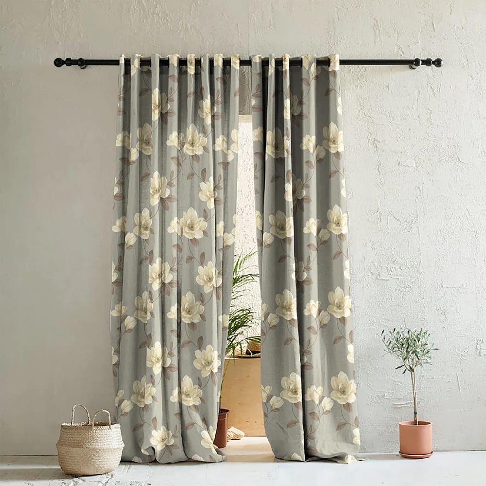 Elegant Floral Print Room Darkning, Light Filtering Curtain Set Of 2