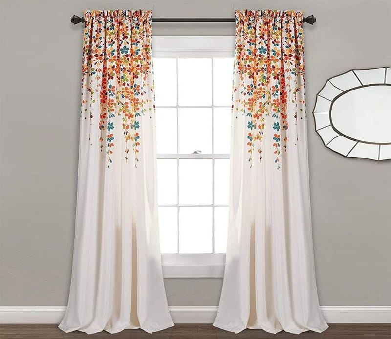 Elegant Floral Print Room Darkning, Light Filtering Curtain Set Of 2