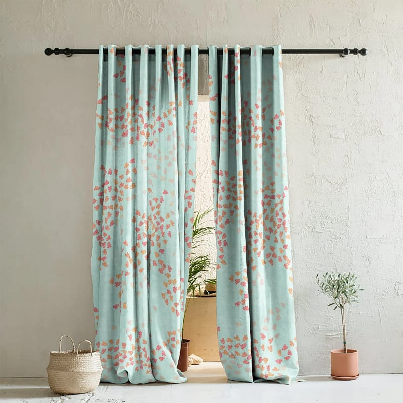 Elegant Floral Print Room Darkning, Light Filtering Curtain Set Of 2