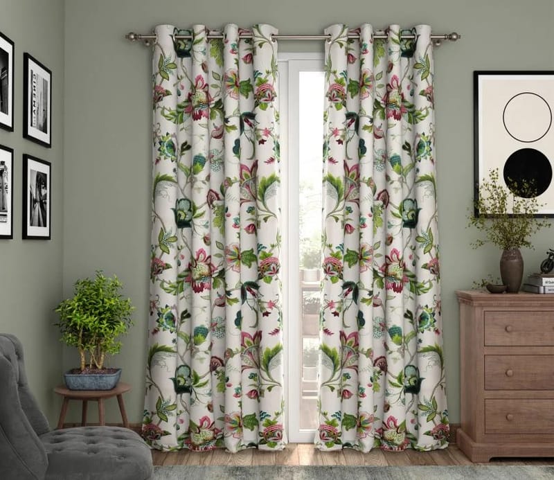 Elegant Floral Print Room Darkning, Light Filtering Curtain Set Of 2