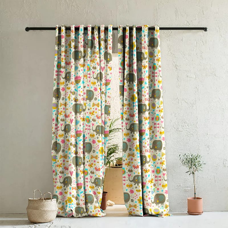 Elegant Floral Print Room Darkning, Light Filtering Curtain Set Of 2