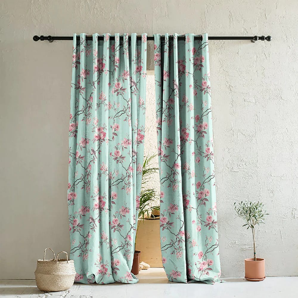 Elegant Floral Print Room Darkning, Light Filtering Curtain Set Of 2