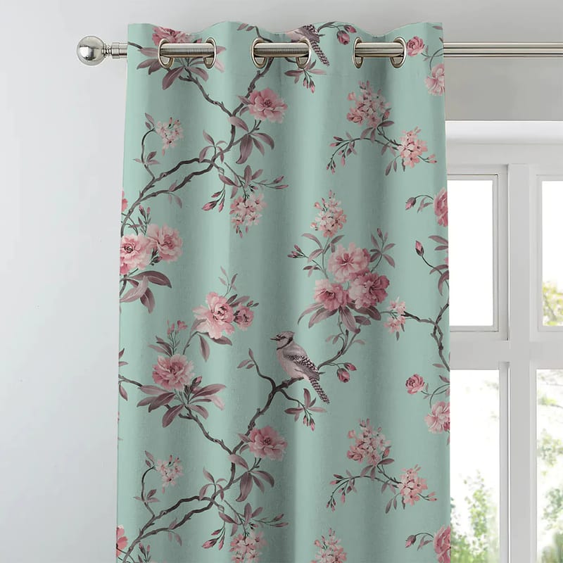 Elegant Floral Print Room Darkning, Light Filtering Curtain Set Of 2