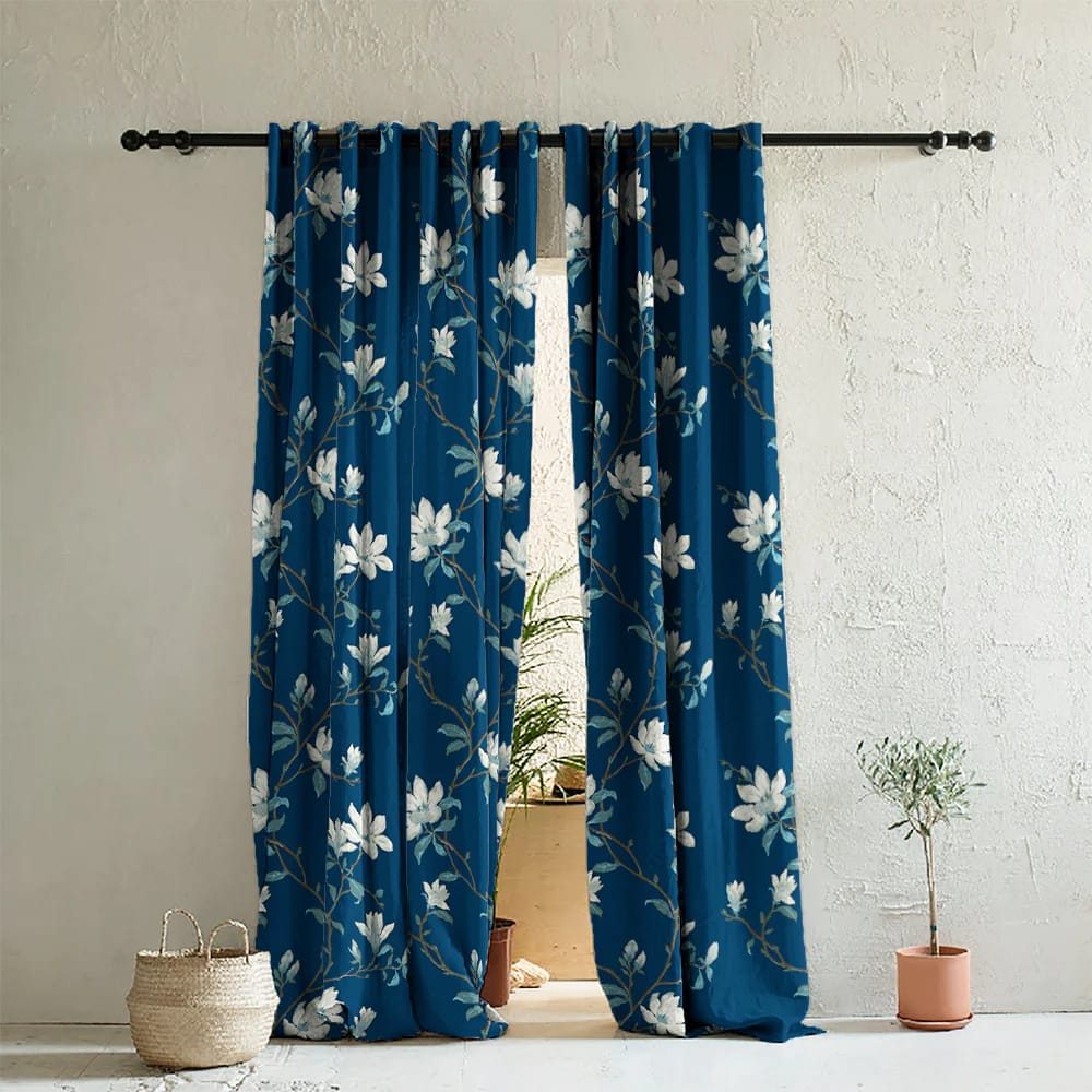 Elegant Floral Print Room Darkning, Light Filtering Curtain Set Of 2