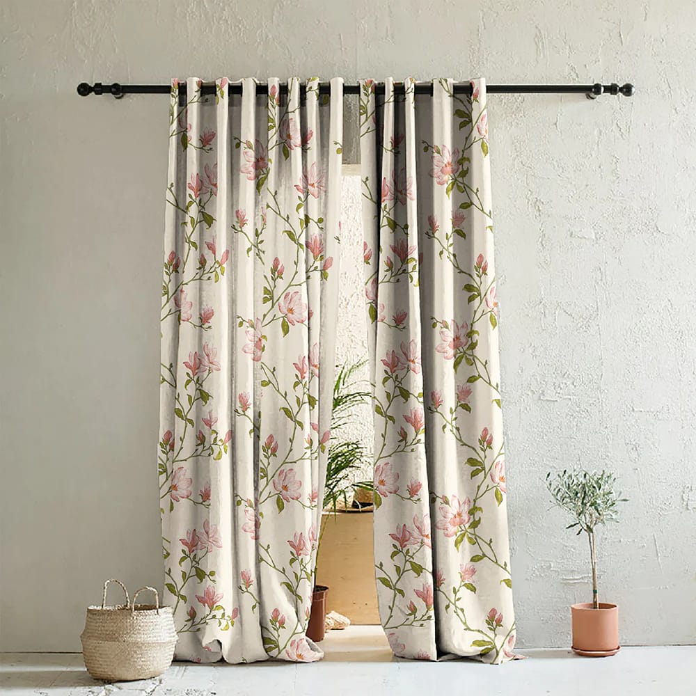 Elegant Floral Print Room Darkning, Light Filtering Curtain Set Of 2