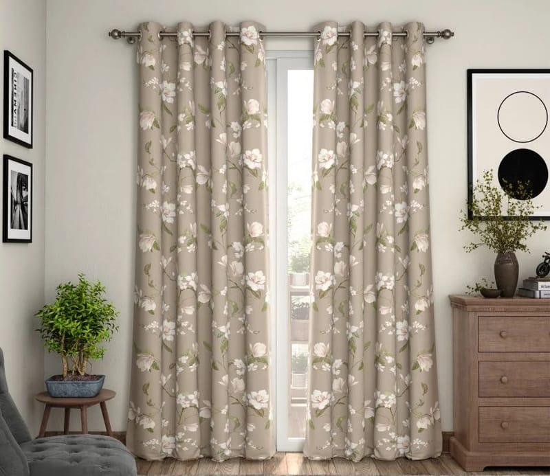 Elegant Floral Print Room Darkning, Light Filtering Curtain Set Of 2