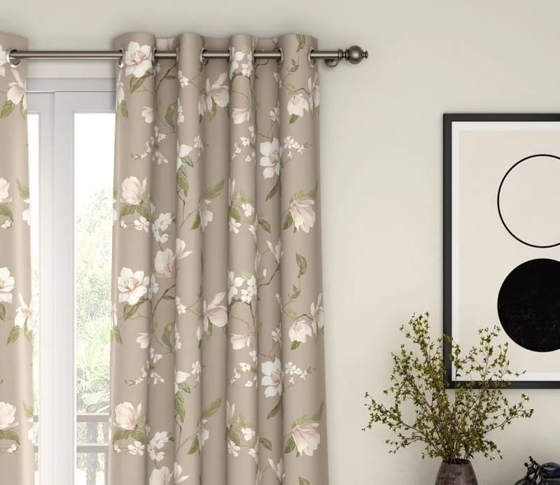 Elegant Floral Print Room Darkning, Light Filtering Curtain Set Of 2