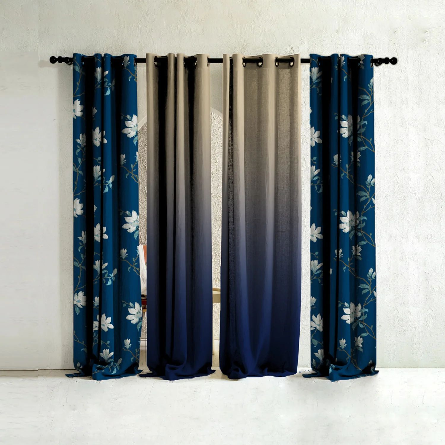 Elegant Floral Print Room Darkning, Light Filtering Curtain Set Of 1