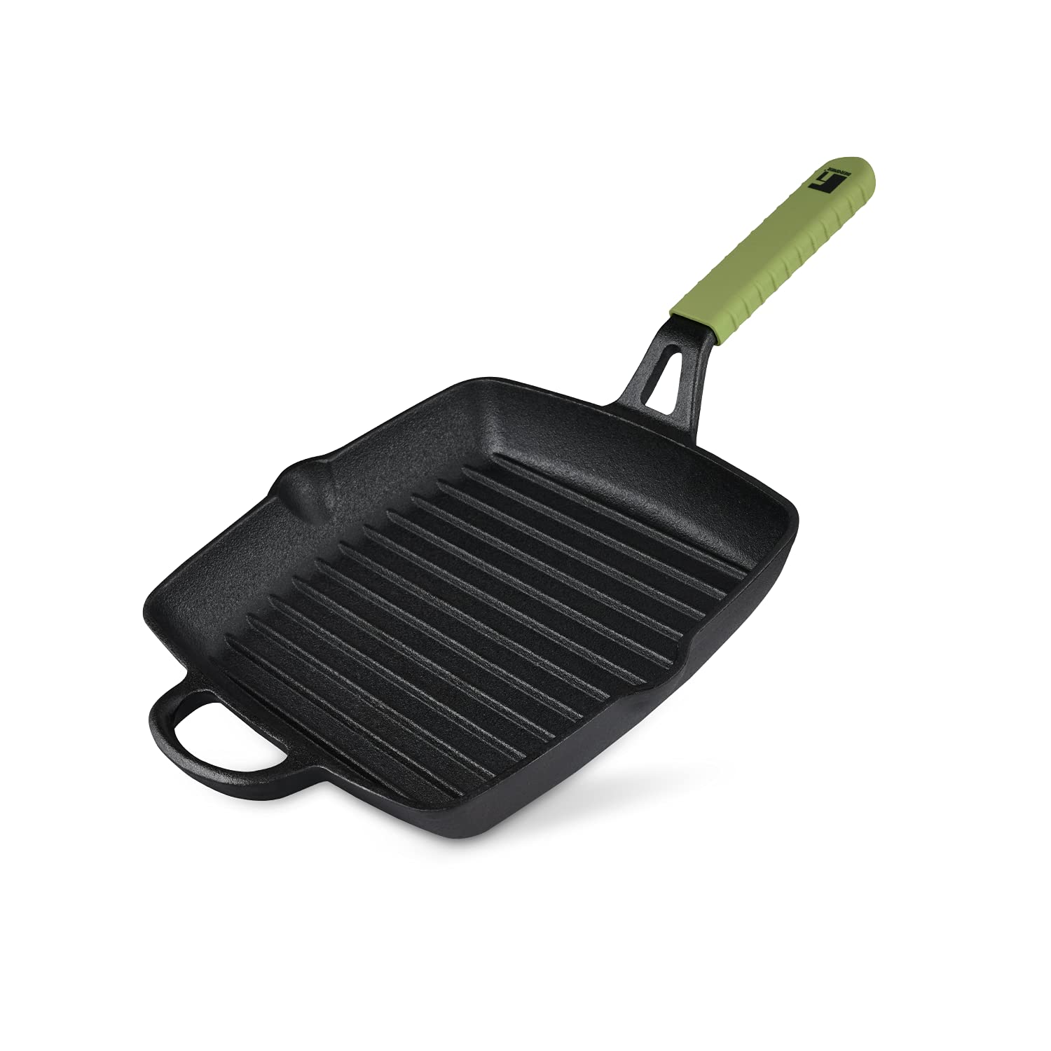 Bergner Elements Pre-Seasoned Cast Iron Grill Pan, 27cm, Induction Friendly (Olive Green)