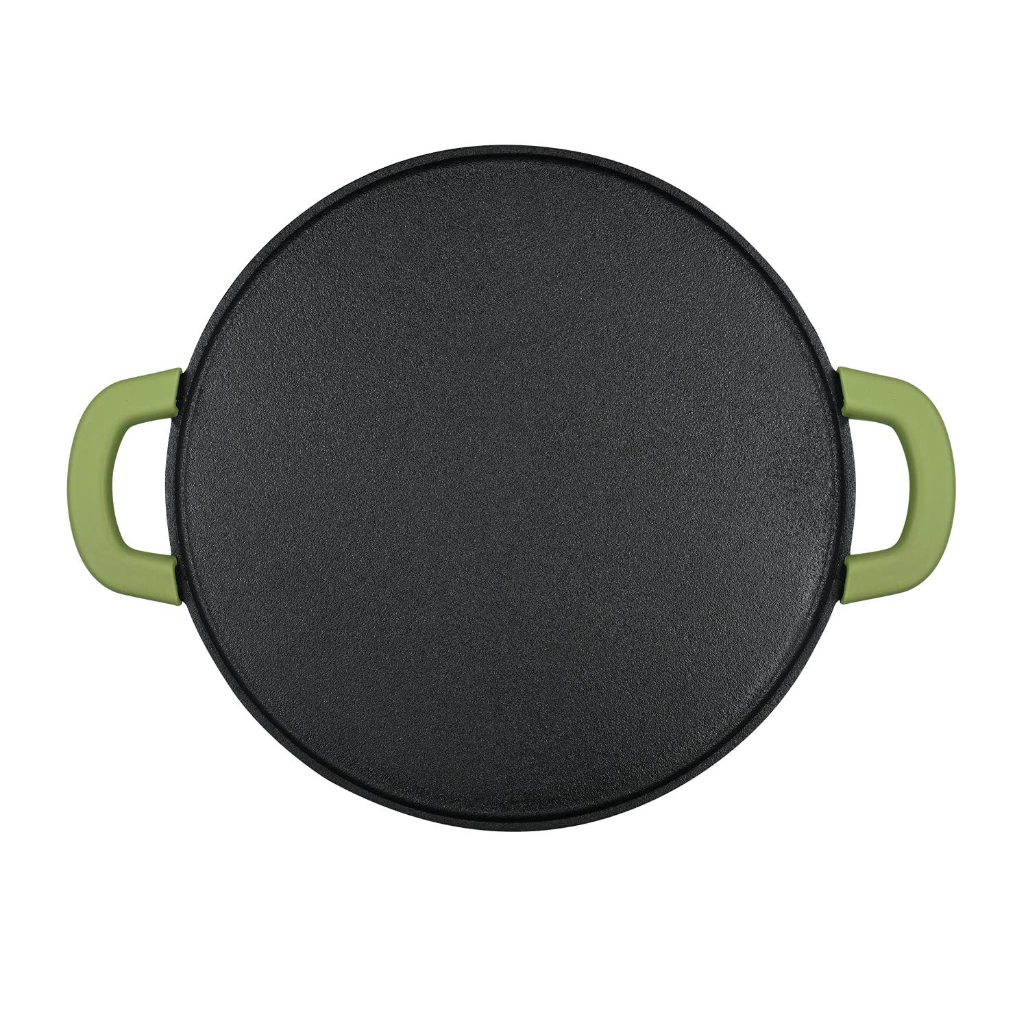 Bergner Elements Pre-Seasoned Cast Iron Flat Dosa Tawa, 30 cm, Induction Friendly (Olive Green)