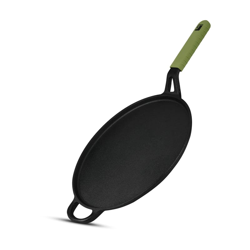 Bergner Elements Pre-Seasoned Cast Iron Tawa, 30 cm, Induction Friendly (Olive Green)