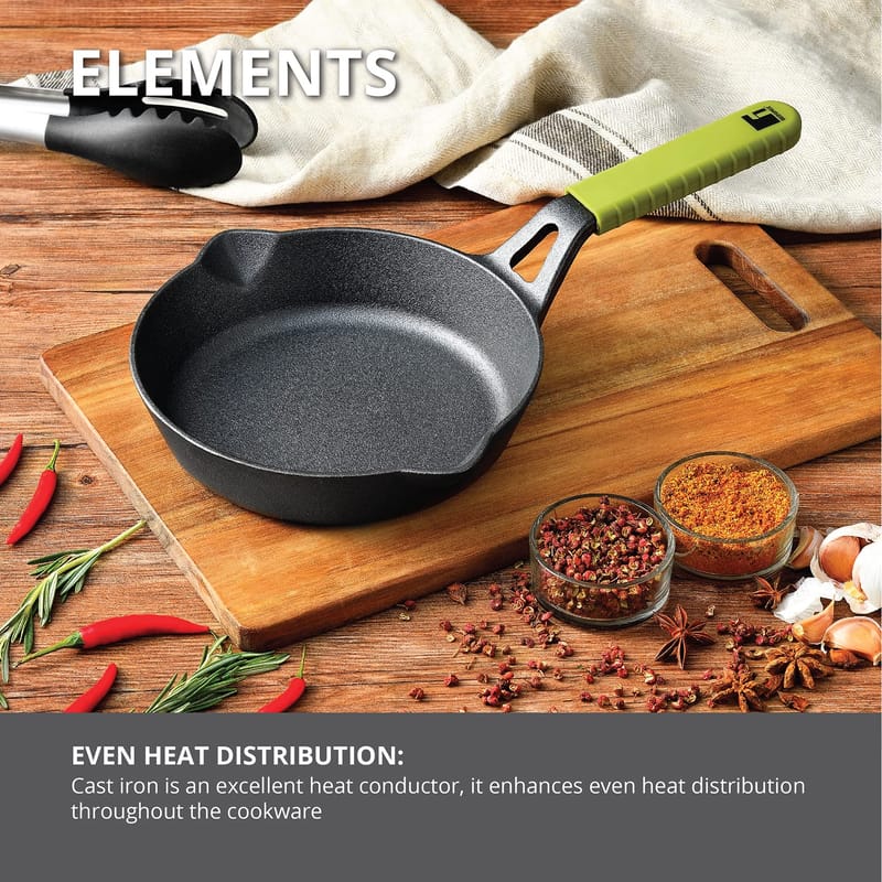 Bergner Elements Pre-Seasoned Cast Iron Frypan, 20cm, Induction Friendly (Olive Green)