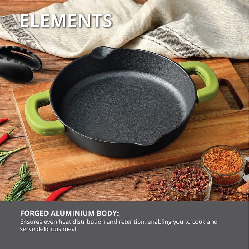 Bergner Elements Pre-Seasoned Cast Iron Baking Pan, 24cm, Induction Friendly (Olive Green)