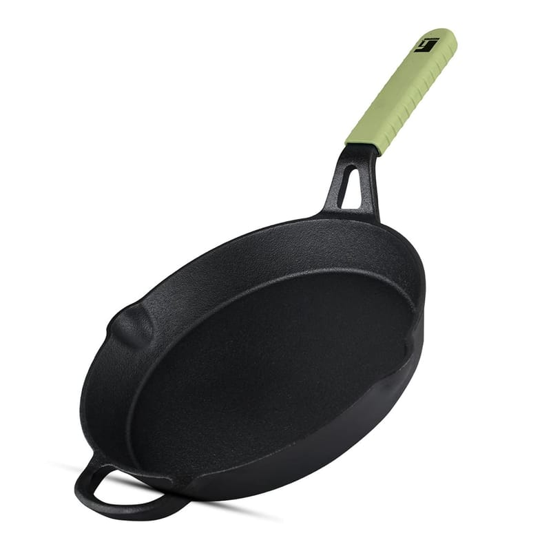 Bergner Elements Pre-Seasoned Cast Iron Frypan, 26 cm, Induction Friendly (Olive Green)