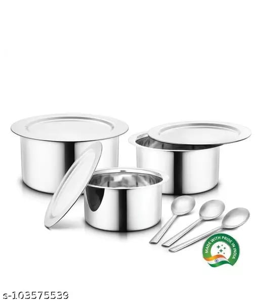 JSH 3 PC STEEL PATILA  WITH COVER + 3 PC SERVICE SPOON