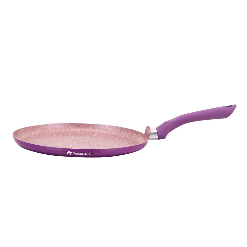 Wonderchef Royal Velvet Non-Stick 30cm Dosa Tawa I Induction Ready | Soft-Touch Handles |Non ? Toxic I Virgin Aluminium| 3 mm Thick | 1.8 litres | 2 Year Warranty | Purple