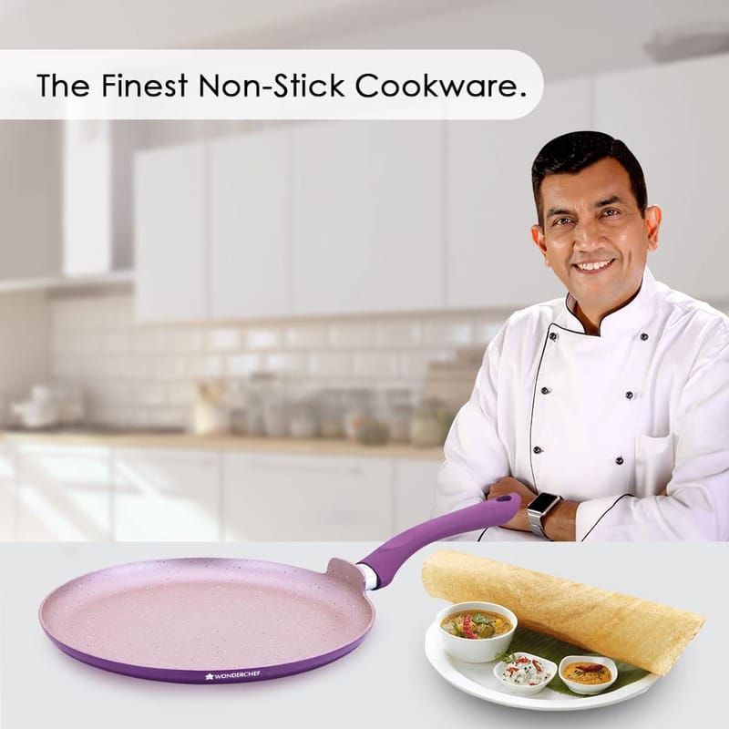 Wonderchef Royal Velvet Non-Stick 30cm Dosa Tawa I Induction Ready | Soft-Touch Handles |Non ? Toxic I Virgin Aluminium| 3 mm Thick | 1.8 litres | 2 Year Warranty | Purple