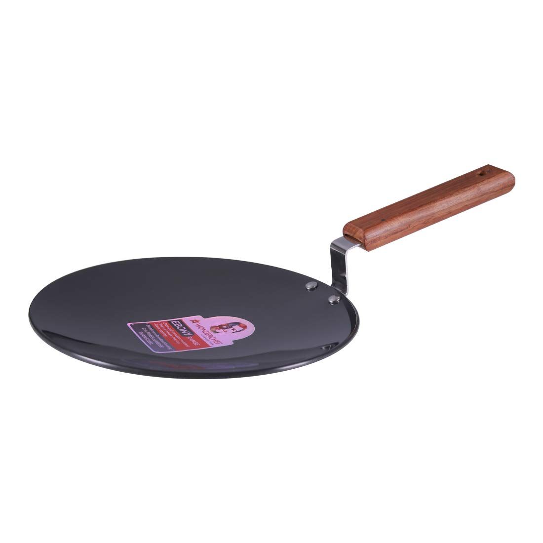 Wonderchef Ebony Roti Tawa | Induction Bottom | Wooden Handle | Hard Anodized Aluminium | 25cm Non Stick Tawa| 4..88 mm | 5 Years Warranty | Black