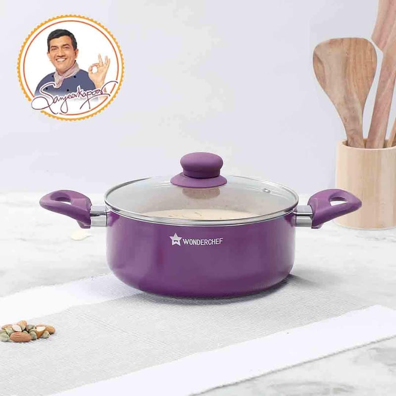 Wonderchef Royal Velvet Non-Stick Aluminium Casserole with Lid | 2.5 litres | 20cm | Purple | 2 Years Warranty