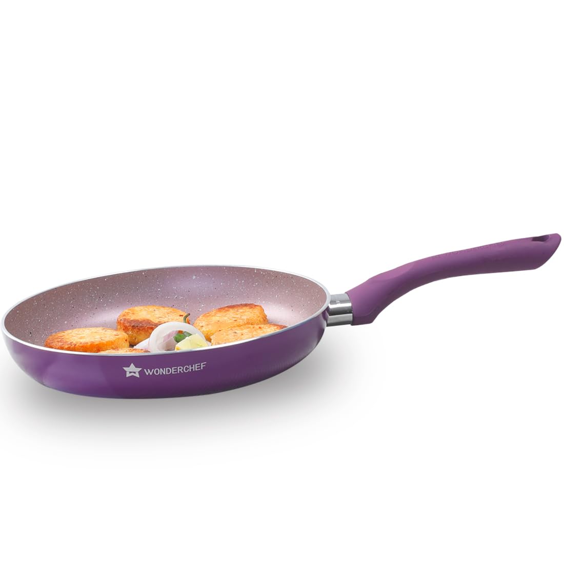 Wonderchef Royal Velvet Non-Stick 24cm Fry pan I Induction Ready | Soft-Touch Handles |Non ? Toxic I Virgin Aluminium| 3 mm Thick | 1.8 litres | 2 Year Warranty | Purple