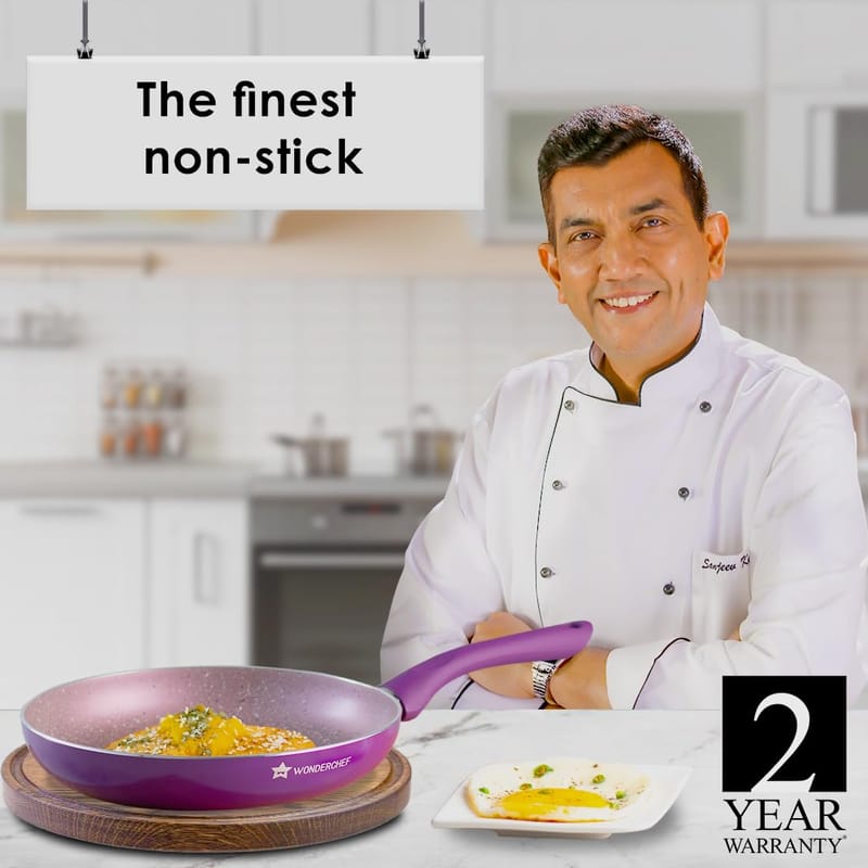 Wonderchef Royal Velvet Non-Stick 24cm Fry pan I Induction Ready | Soft-Touch Handles |Non ? Toxic I Virgin Aluminium| 3 mm Thick | 1.8 litres | 2 Year Warranty | Purple