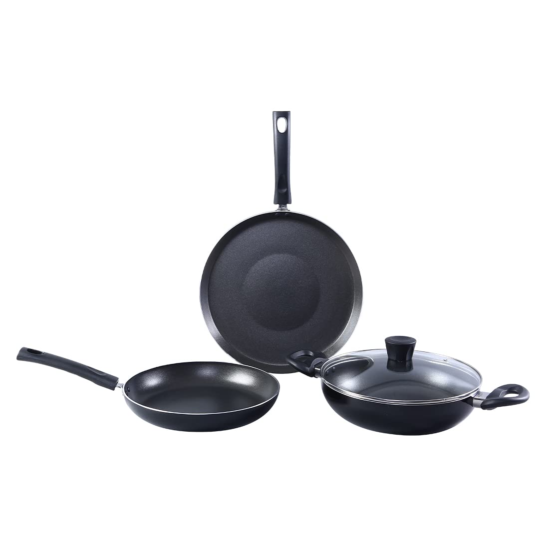 Wonderchef Tivoli Induction Bottom Non-Stick Coated Cookware Set (Aluminium, 4 - Piece), Black