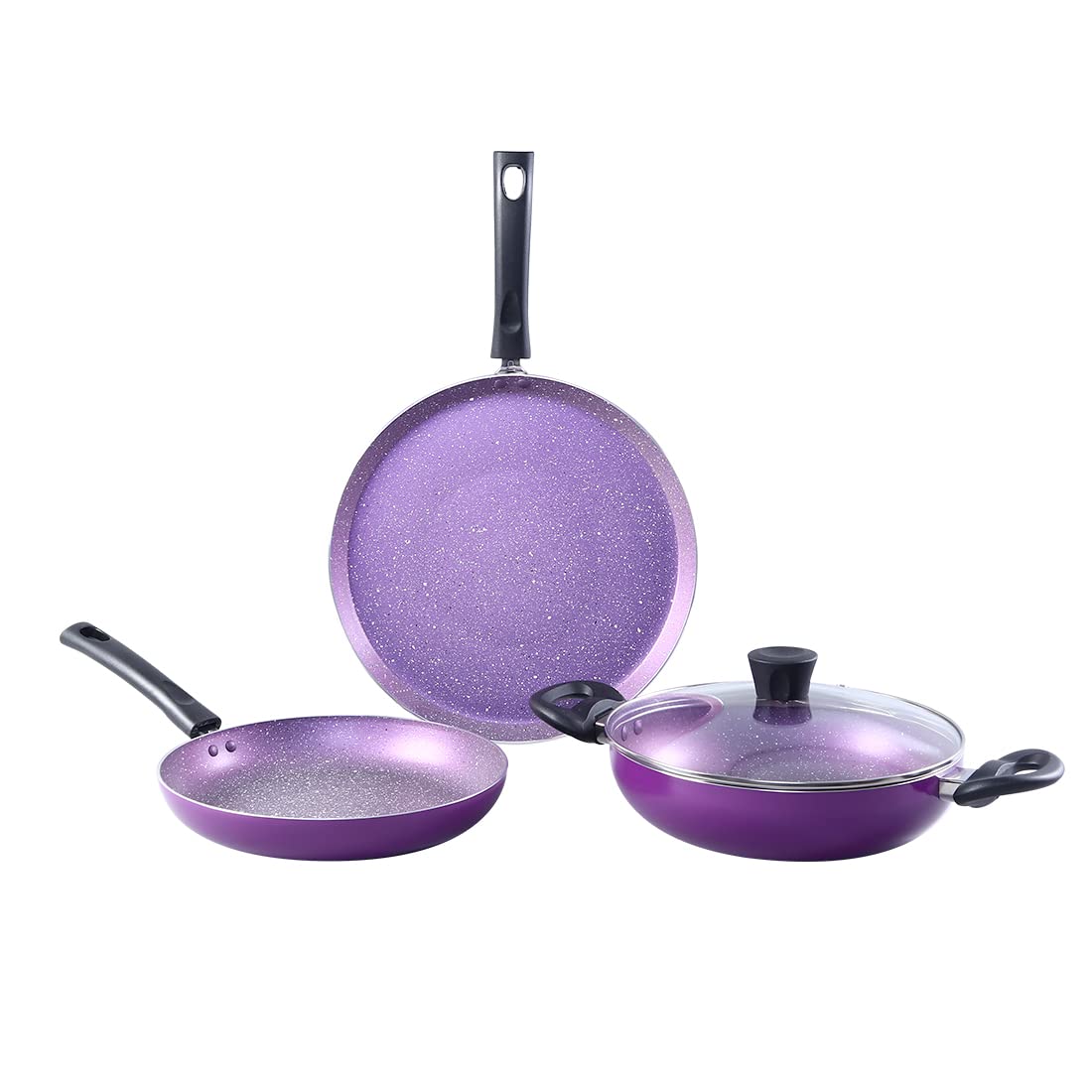 Wonderchef Tivoli Induction Bottom Non-Stick Coated Cookware Set (Aluminium, 4 - Piece), Purple