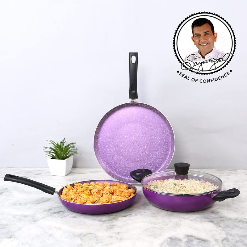 Wonderchef Tivoli Induction Bottom Non-Stick Coated Cookware Set (Aluminium, 4 - Piece), Purple