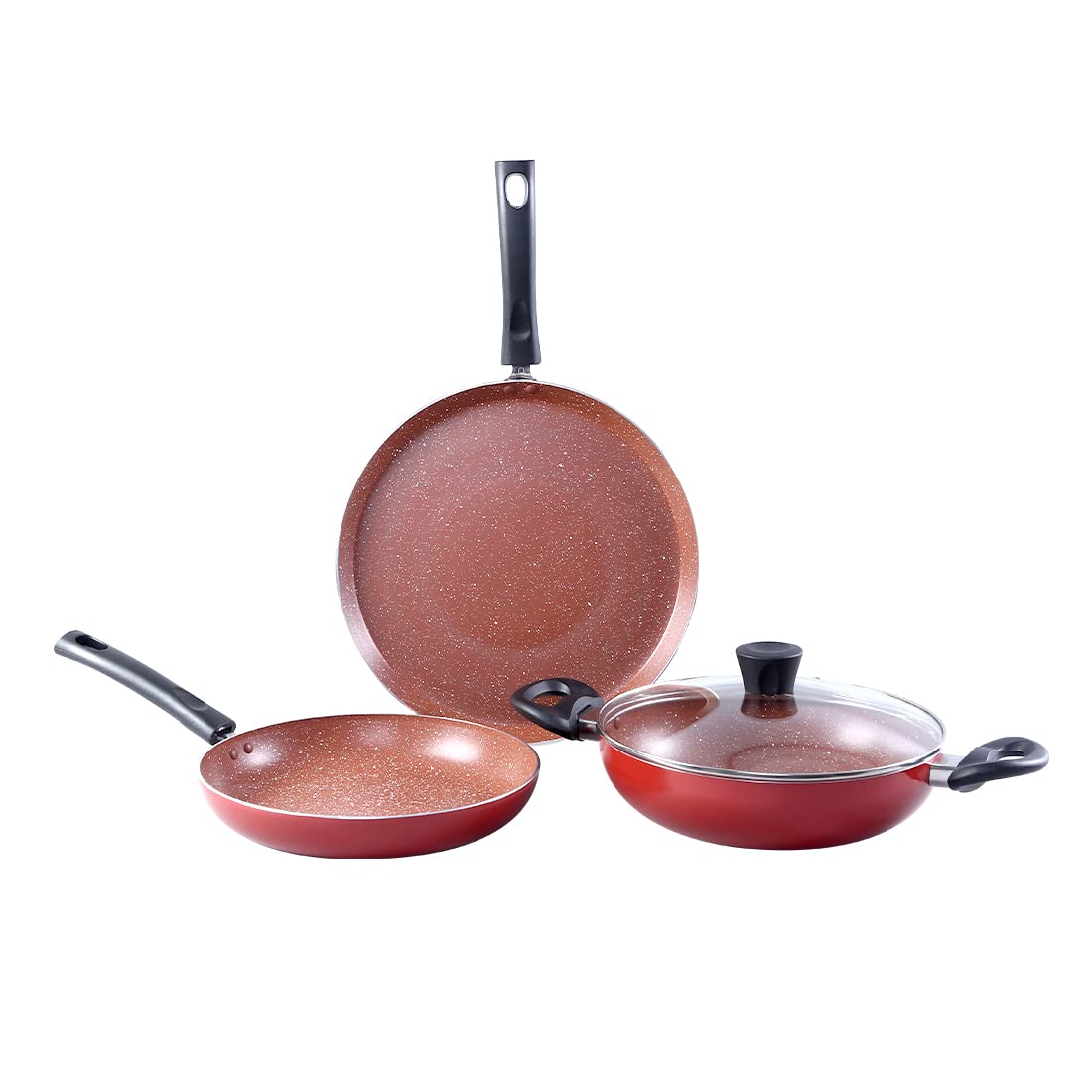 Wonderchef Tivoli Induction Bottom Non-Stick Coated Cookware Set (Aluminium, 4 - Piece), Red