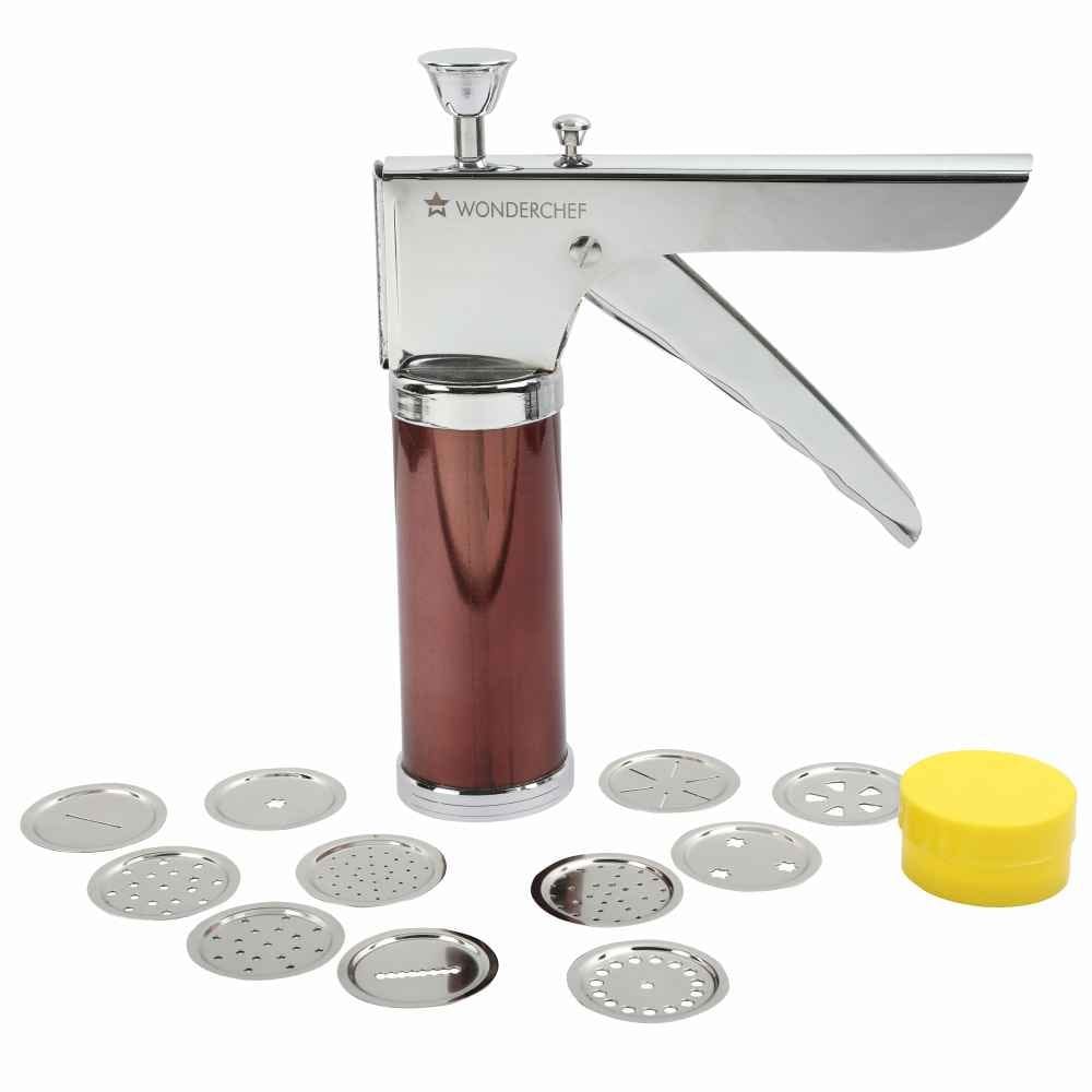 Wonderchef Snacks Maker with 12 Different jalis, Stainless Steel Plates for Making Sev, Bhujiya, Papdi, Gathiya, Murukku, Chakli, Kitchen Tool for Making Namkeen Snacks, Farsan Maker